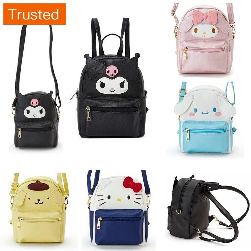 Women Mini Backpack Cute Hello Kitty My Melody Pompompurin Kuromi Sanrio 2-Way Cinnamoroll Shoulder Bag PU Multifunction Crossbody Bag