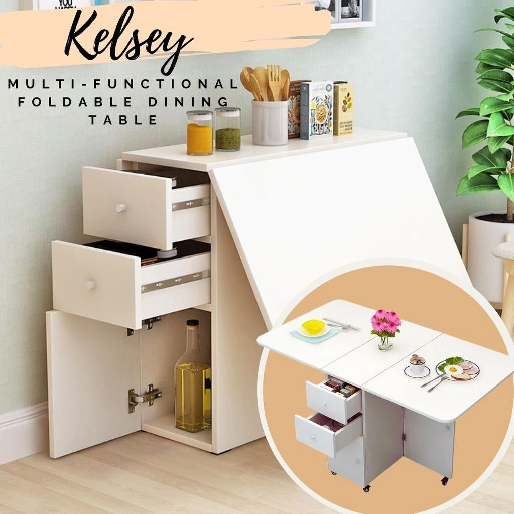 Multiple Variations Kelsey Space-saving Foldable Dining Table with Concealed Cabinets