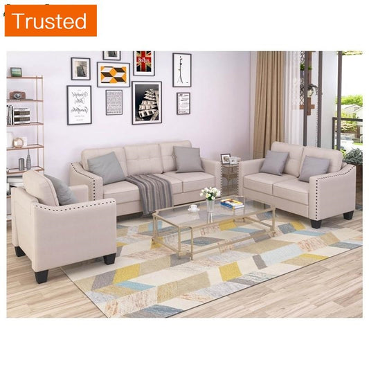 Multiple Variations 3 Piece Living Room Set 1 Sofa 1 Loveseat And 1 Armchair With Rivet On Arm Tufted Back Cushions