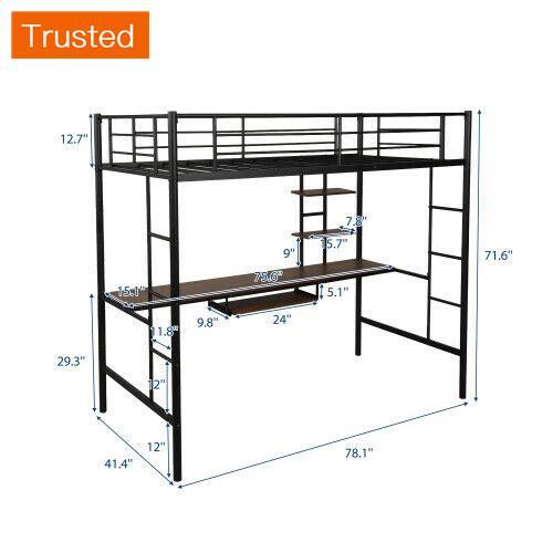 Multiple Variations 41.4''Loft Bed with Desk and Shelf Space Saving Design Loft Bed Twin Size Kid's Bed frame bedroom furniture Twin size Solo