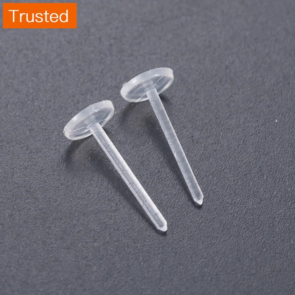 50pcs Simple Clear Plastic Stem Rubber Anti-Allergy Ear Stud Replacement Earring Jewelry