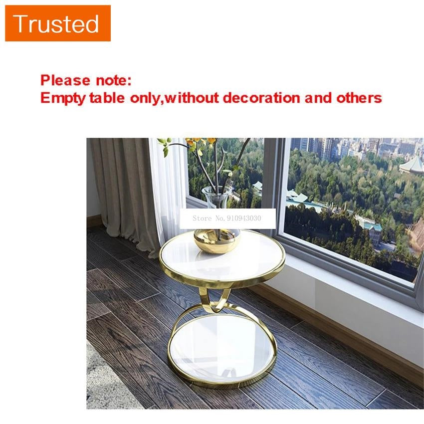 Multiple Variations Nordic Luxury Gold Round Tea Table Double Layer Iron Frame Toughened Glass Living Room Sofa Side Bedside Balcony Leisure Table