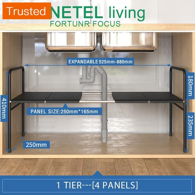 NETEL Under Sink Kitchen Rack Expandable Cabinet Shelf Organizer Rack with Removable Panels for Kitchen Bathroom Storage