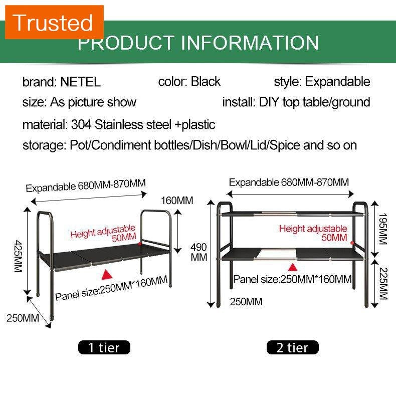 NETEL Under Sink Kitchen Rack Expandable Cabinet Shelf Organizer Rack with Removable Panels for Kitchen Bathroom Storage