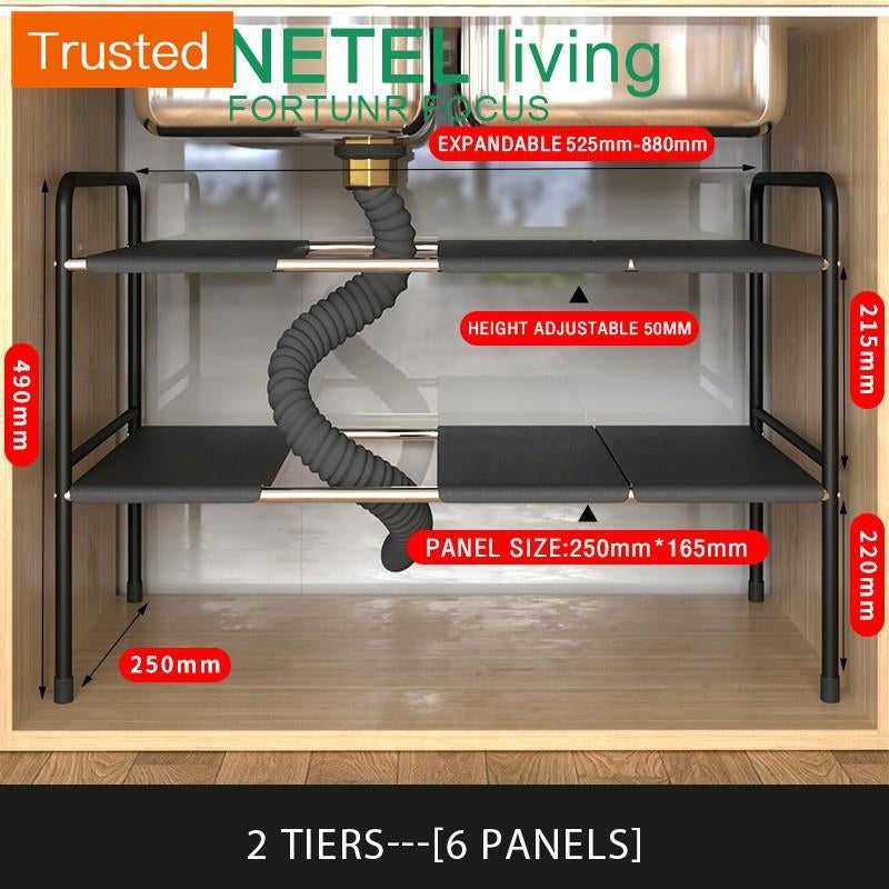 NETEL Under Sink Kitchen Rack Expandable Cabinet Shelf Organizer Rack with Removable Panels for Kitchen Bathroom Storage