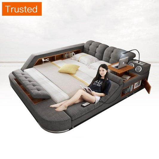 Multiple Variations Quality Luxury Massage Bed with Bluetooth Audio System + Password Safe + Headlight Bedroom 23 inch Latex Mattress