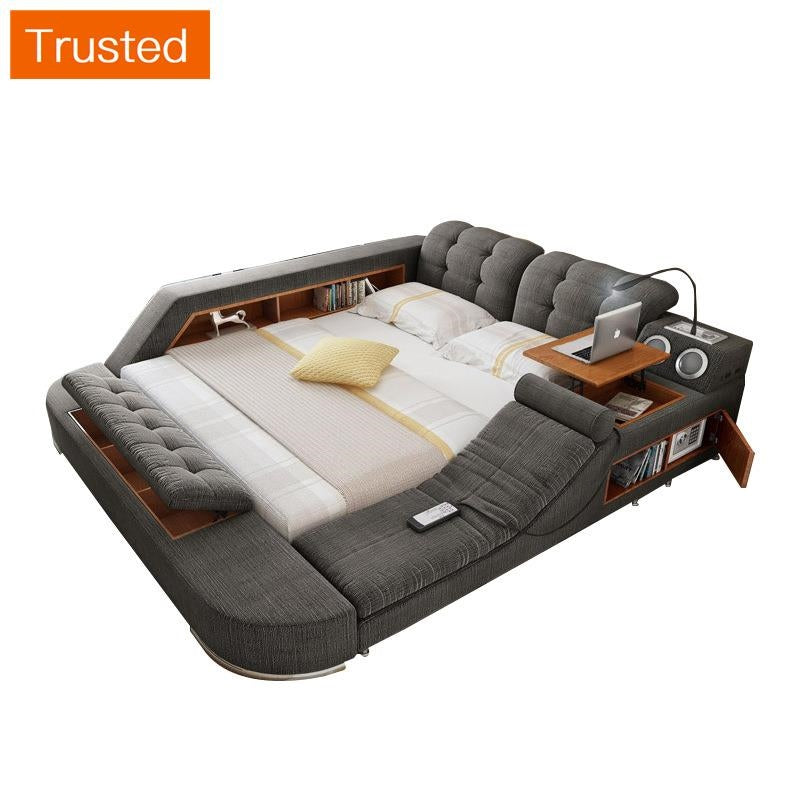 Multiple Variations Quality Luxury Massage Bed with Bluetooth Audio System + Password Safe + Headlight Bedroom 23 inch Latex Mattress