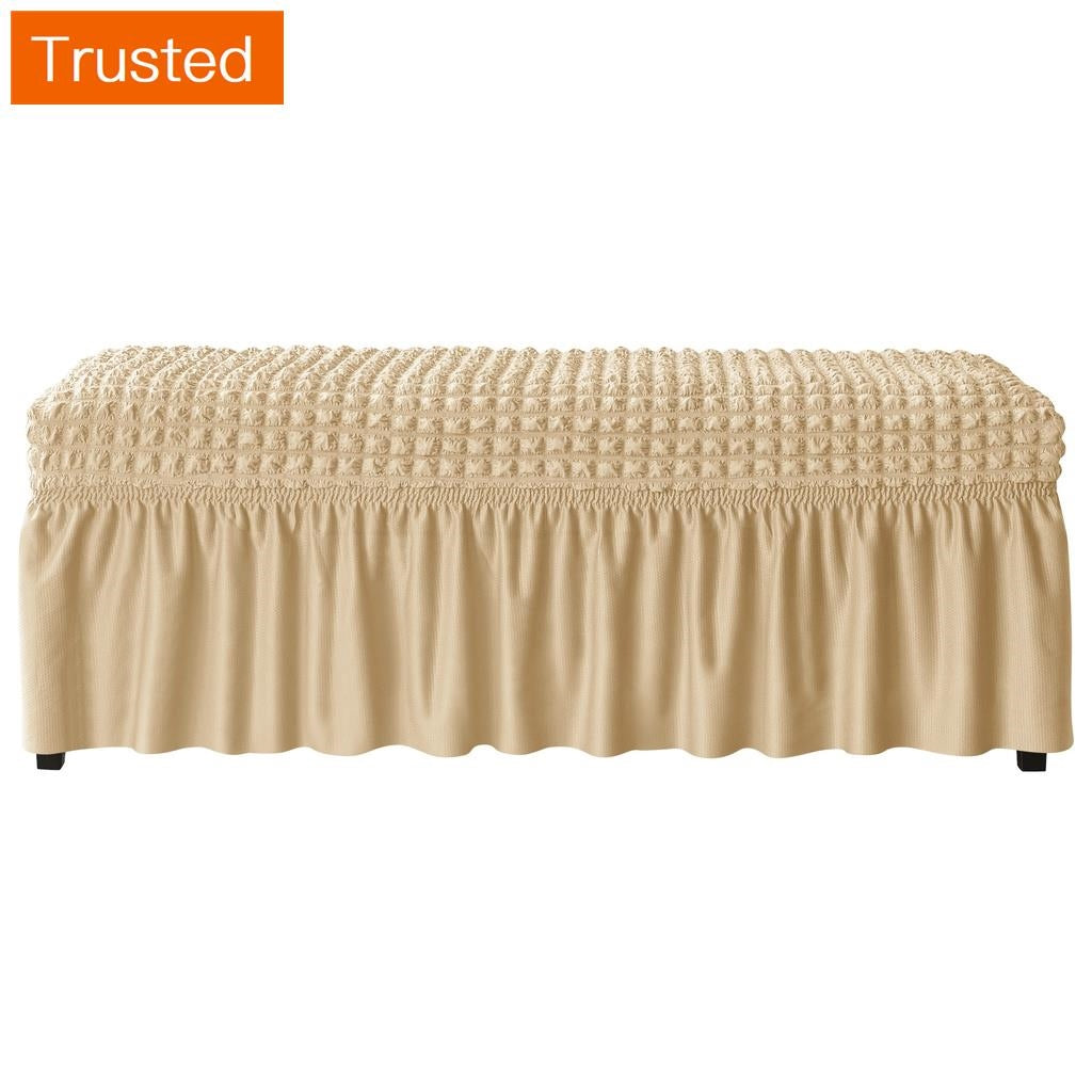 【14 Colors】3D Seersucker Bench Cover with Skirt Elastic Storage Stool Chair Cover Bench Cover Dust Cover Long Chair Cover Piano Bench Cover For Piano Bedroom Living Room Home Dector Ready Stock Chiclive