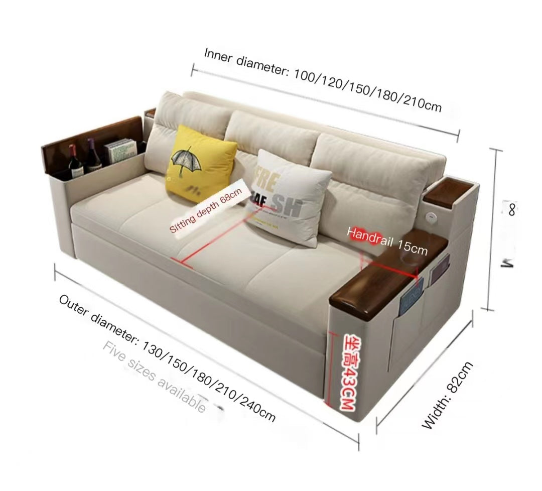 Multiple Variations Foldable solid wood  cloth sofa bed dual-purpose storage double push-pull telescopic pull-out multi-functional push-pull Sofa"