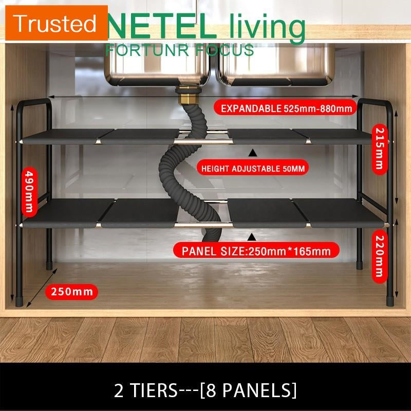 NETEL Under Sink Kitchen Rack Expandable Cabinet Shelf Organizer Rack with Removable Panels for Kitchen Bathroom Storage