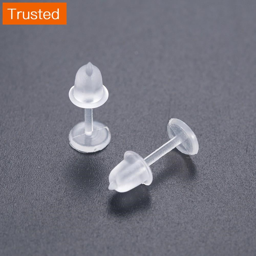 50pcs Simple Clear Plastic Stem Rubber Anti-Allergy Ear Stud Replacement Earring Jewelry