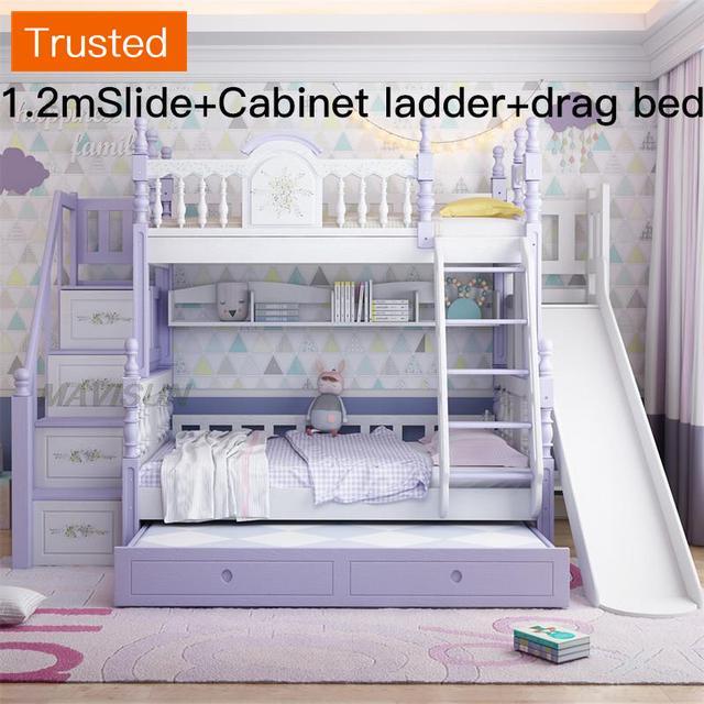 Louis Fashion Double Solid Wood Bunk Bed For Girl Child Minimalist Modern Children's Bed  Double 1.2 Meter Bunk Bed