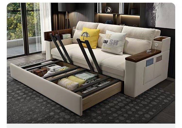 Multiple Variations Foldable solid wood  cloth sofa bed dual-purpose storage double push-pull telescopic pull-out multi-functional push-pull Sofa"