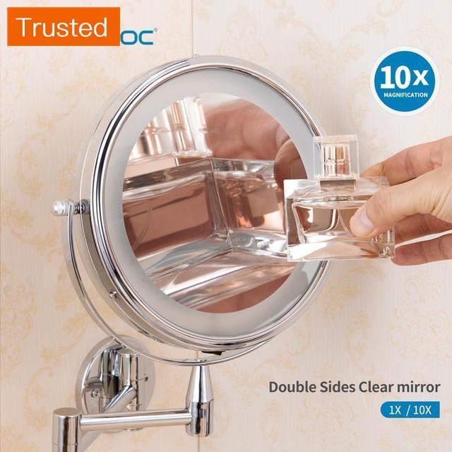 Multiple Variations Smartloc Extendable LED 8 inch 5X/10X Magnifying Bathroom Wall Mounted Mirror Mural Light Vanity Makeup Bath Cosmetic Mirrors