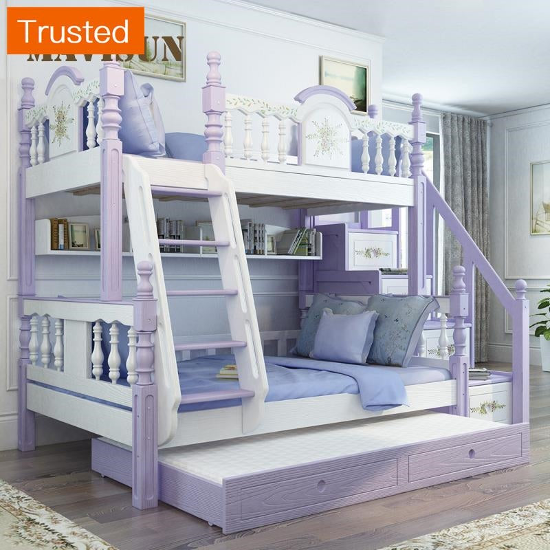 Louis Fashion Double Solid Wood Bunk Bed For Girl Child Minimalist Modern Children's Bed  Double 1.2 Meter Bunk Bed