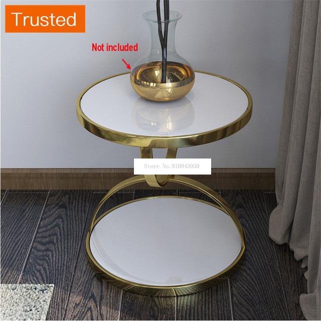 Multiple Variations Nordic Luxury Gold Round Tea Table Double Layer Iron Frame Toughened Glass Living Room Sofa Side Bedside Balcony Leisure Table