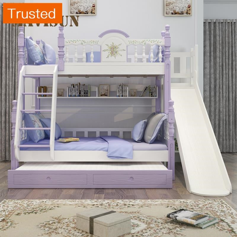 Louis Fashion Double Solid Wood Bunk Bed For Girl Child Minimalist Modern Children's Bed  Double 1.2 Meter Bunk Bed