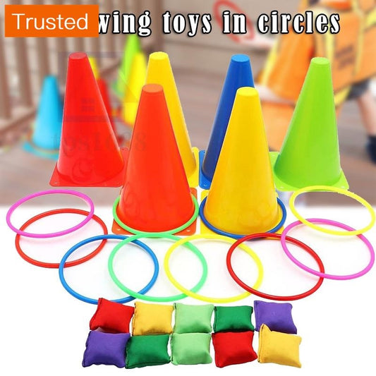 3 in 1 Carnival Outdoor Games Combo Set for Kids Soft Plastic Cones Bean Bags Ring Toss Game Gift for Birthday Party