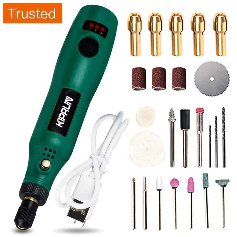 KIPRUN Mini Cordless Drill Power Tools Electric 3.6V Drill Grinder Grinding Accessories Set Wireless Engraving Pen For For Jewelry Glass Wood Cutting Grinding Polishing With HSS Saw Blade / Felt Wheel / Twisy Drill Bits / Grinding Stone