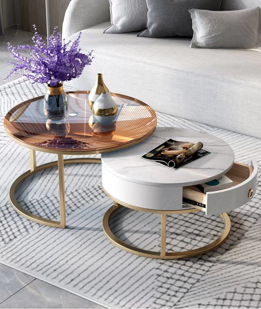 Multiple Variations Nordic rock plate round simple modern light luxury coffee table with drawer "