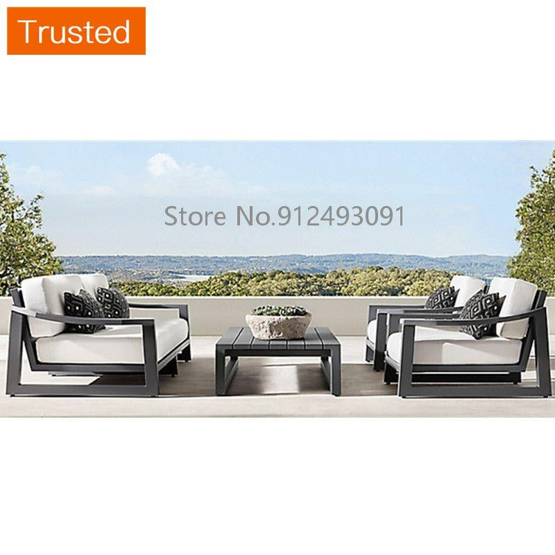 Aluminium Garden Sofa Sets Balcony Furniture Irregular Armrest Club Chair Patio Metal Coffee Table