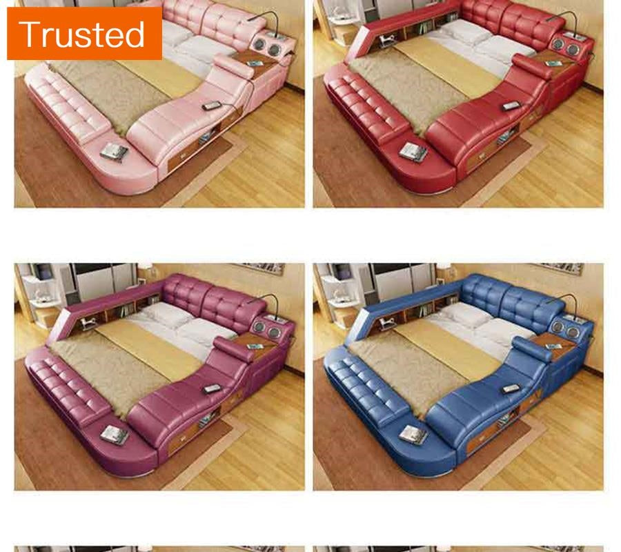 king size leather soft bed bedroom furniture tatami smart soft bed  2 people hp002