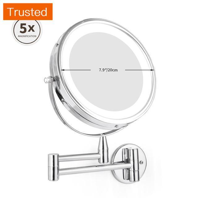 Multiple Variations Smartloc Extendable LED 8 inch 5X/10X Magnifying Bathroom Wall Mounted Mirror Mural Light Vanity Makeup Bath Cosmetic Mirrors