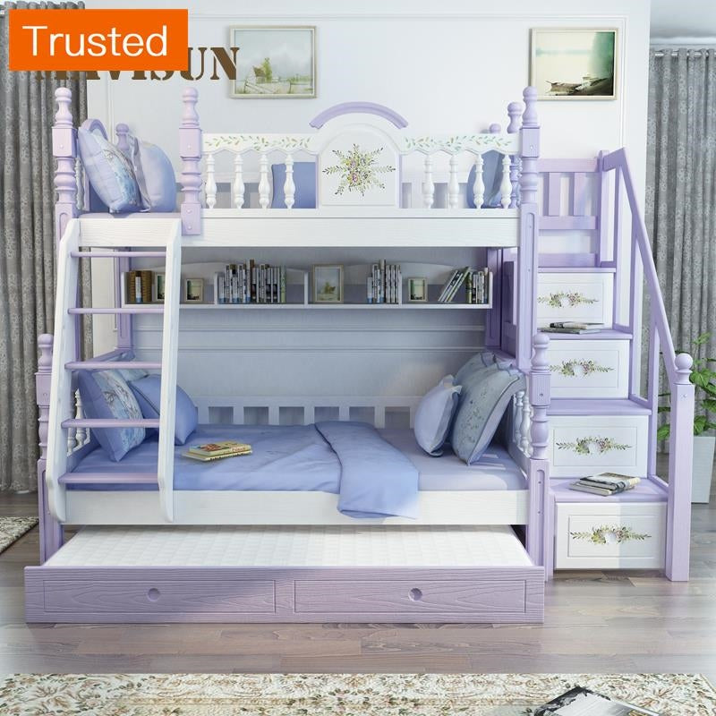 Louis Fashion Double Solid Wood Bunk Bed For Girl Child Minimalist Modern Children's Bed  Double 1.2 Meter Bunk Bed