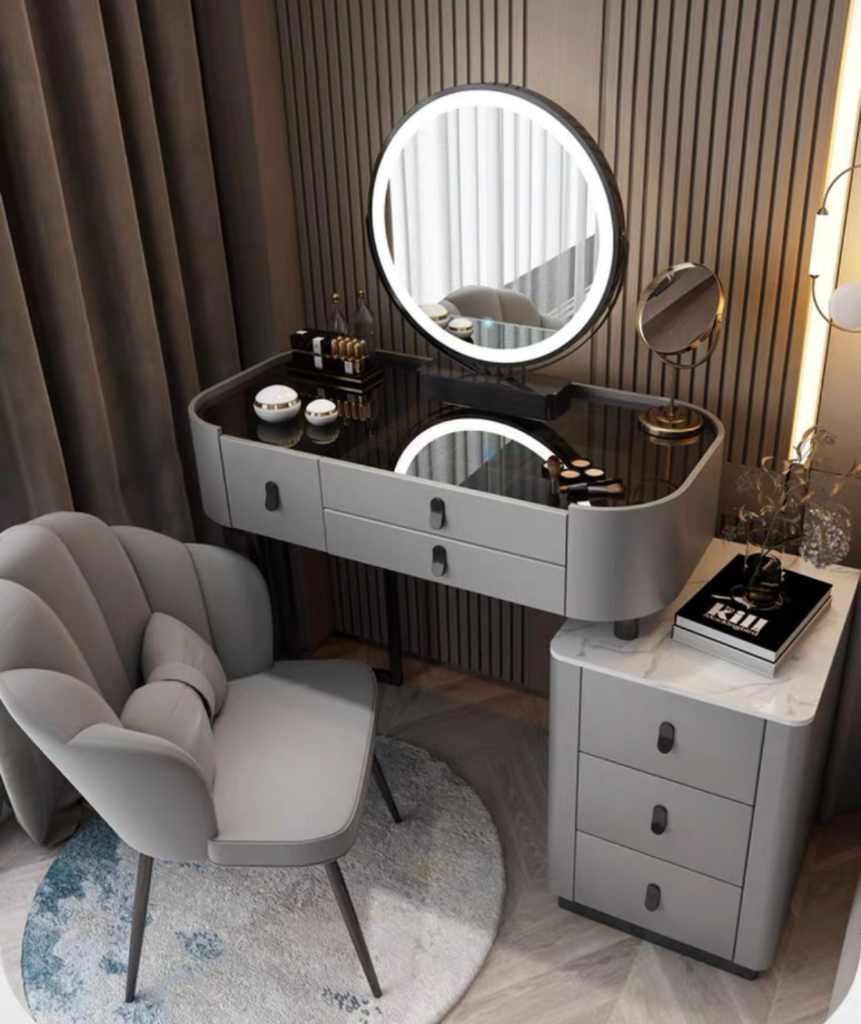 Multiple Variations solid wood modern simple Nordic light luxury rock board glass dressing table"