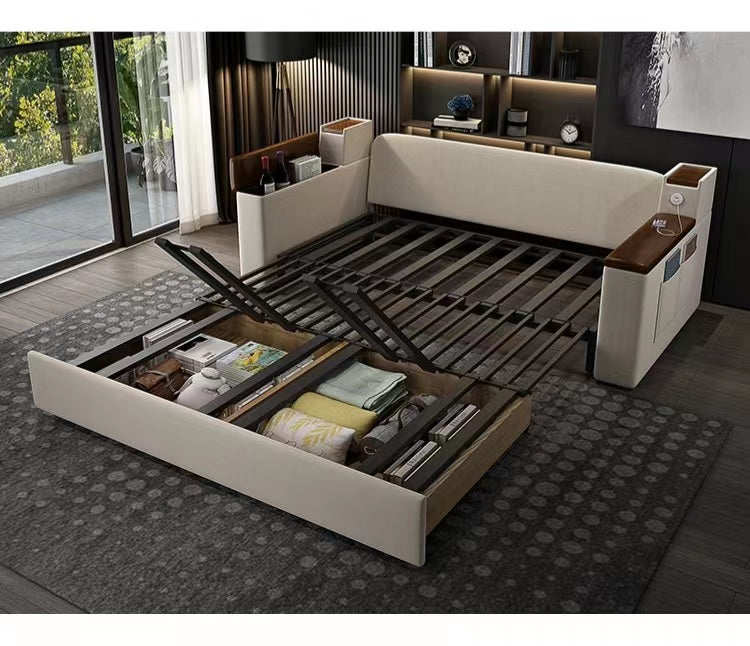 Multiple Variations Foldable solid wood  cloth sofa bed dual-purpose storage double push-pull telescopic pull-out multi-functional push-pull Sofa"