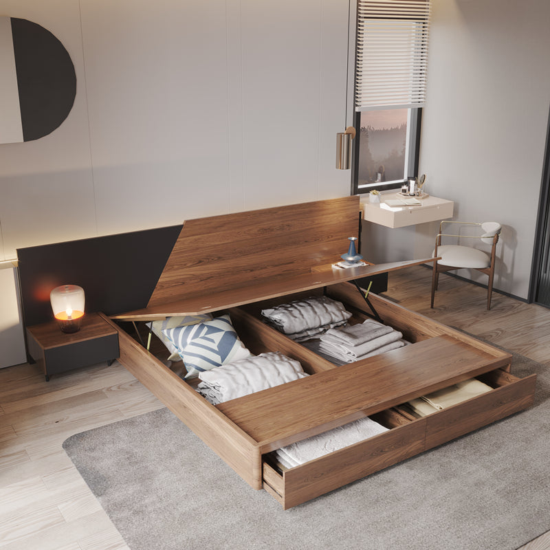 Multiple Variations  Bed Nordic style furniture modern simple double Japanese tatami board master bedroom storage bed"