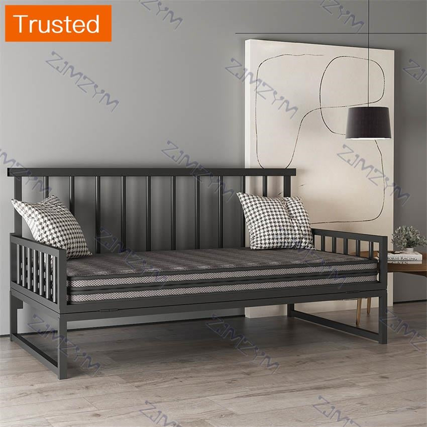 Multifuctional Daybed Frame With Headboard Foldable Iron Metal Sofa Bed Sofa Slats Platform Base Guest Room Bedroom Furniture