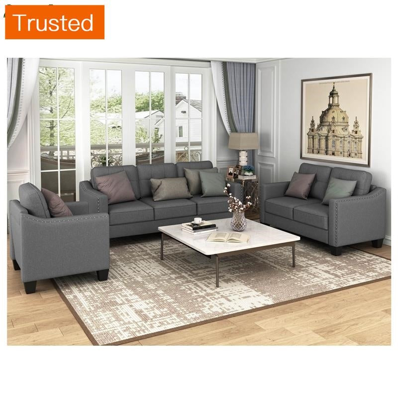 Multiple Variations 3 Piece Living Room Set 1 Sofa 1 Loveseat And 1 Armchair With Rivet On Arm Tufted Back Cushions