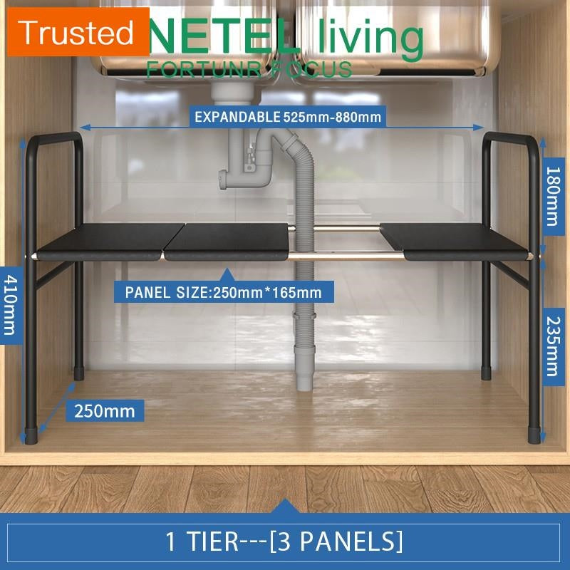 NETEL Under Sink Kitchen Rack Expandable Cabinet Shelf Organizer Rack with Removable Panels for Kitchen Bathroom Storage