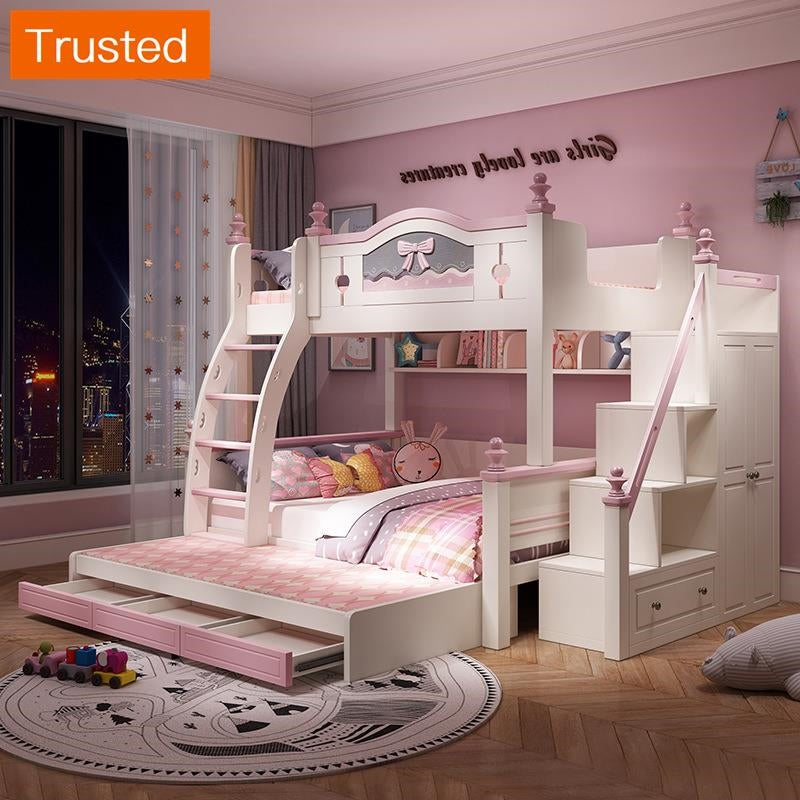 Multiple Variations Upper And Lower Bed Double Bed Mother And Son Double Bed Girl Princess Bed Girl Double Solid Wood Children's bunk bed