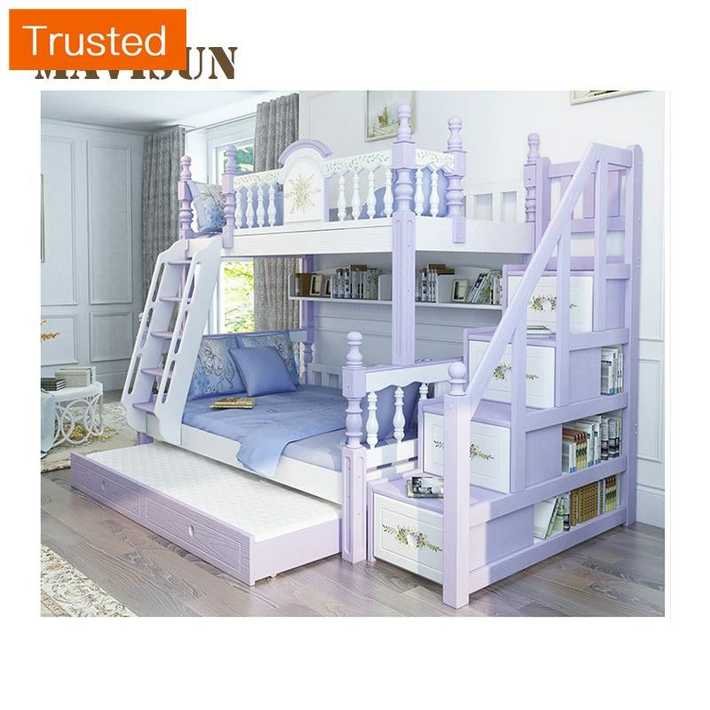 Louis Fashion Double Solid Wood Bunk Bed For Girl Child Minimalist Modern Children's Bed  Double 1.2 Meter Bunk Bed