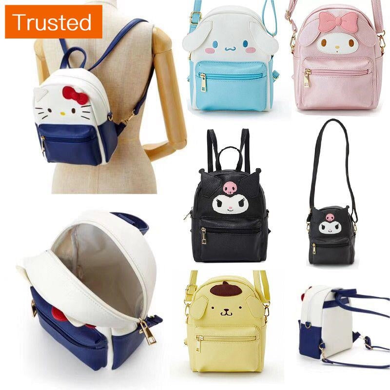 Women Mini Backpack Cute Hello Kitty My Melody Pompompurin Kuromi Sanrio 2-Way Cinnamoroll Shoulder Bag PU Multifunction Crossbody Bag