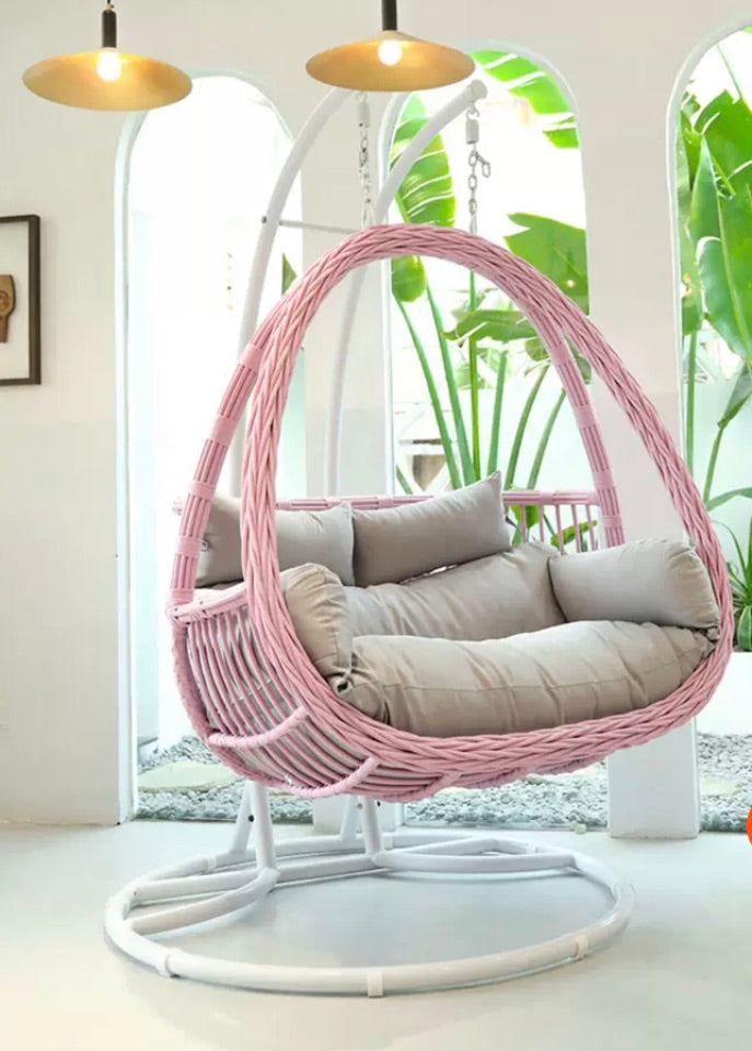 Multiple Variation Purple leaf double hanging chair balcony net red cradle chair light luxury hanging orchid chair indoor swing lazy home hanging basket rattan chair