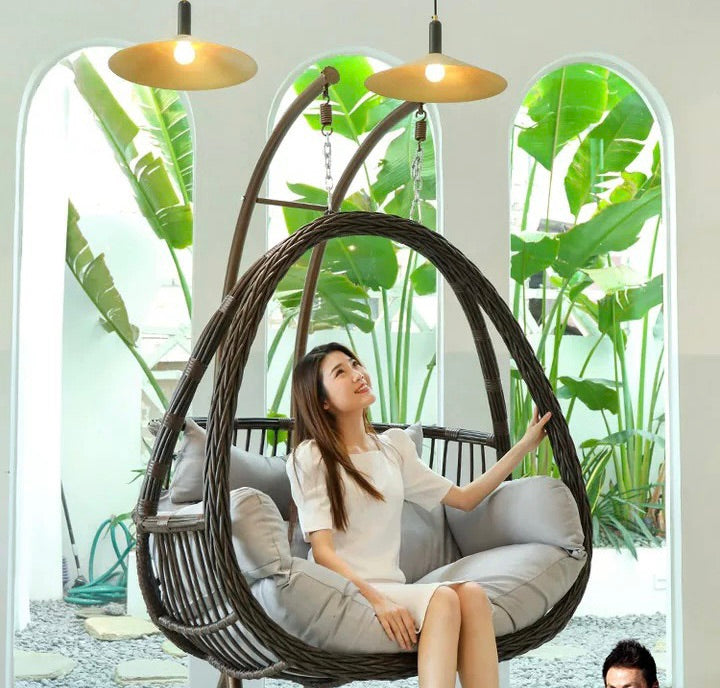 Multiple Variation Purple leaf double hanging chair balcony net red cradle chair light luxury hanging orchid chair indoor swing lazy home hanging basket rattan chair