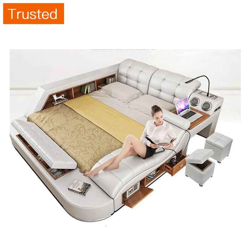 king size leather soft bed bedroom furniture tatami smart soft bed  2 people hp002