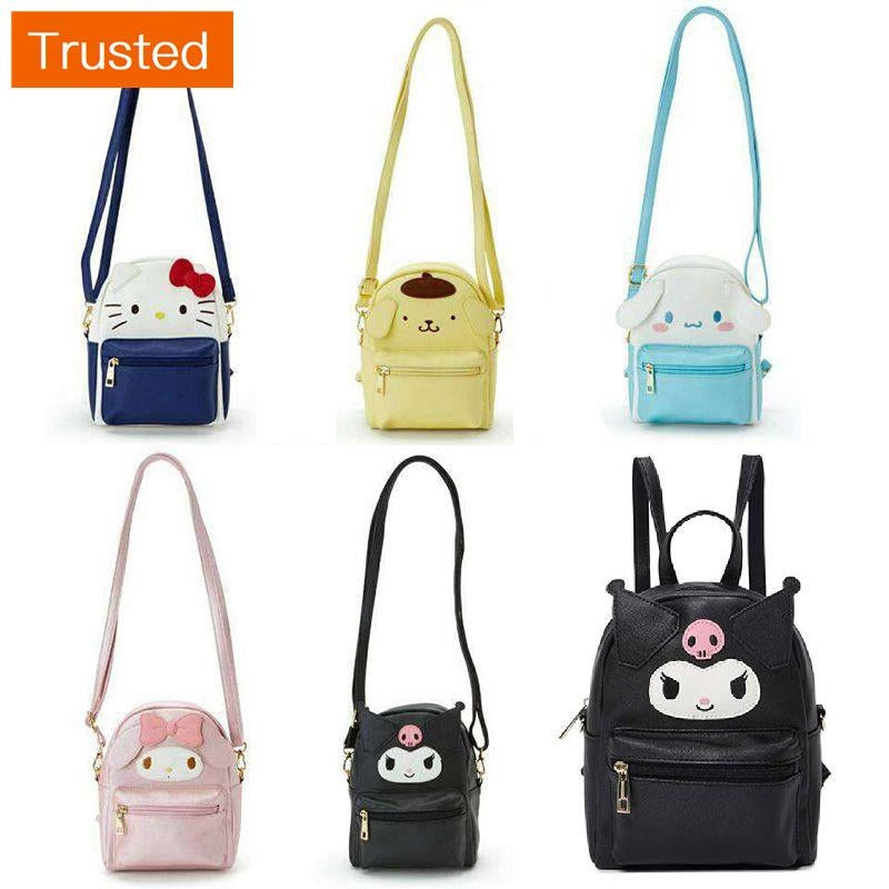 Women Mini Backpack Cute Hello Kitty My Melody Pompompurin Kuromi Sanrio 2-Way Cinnamoroll Shoulder Bag PU Multifunction Crossbody Bag