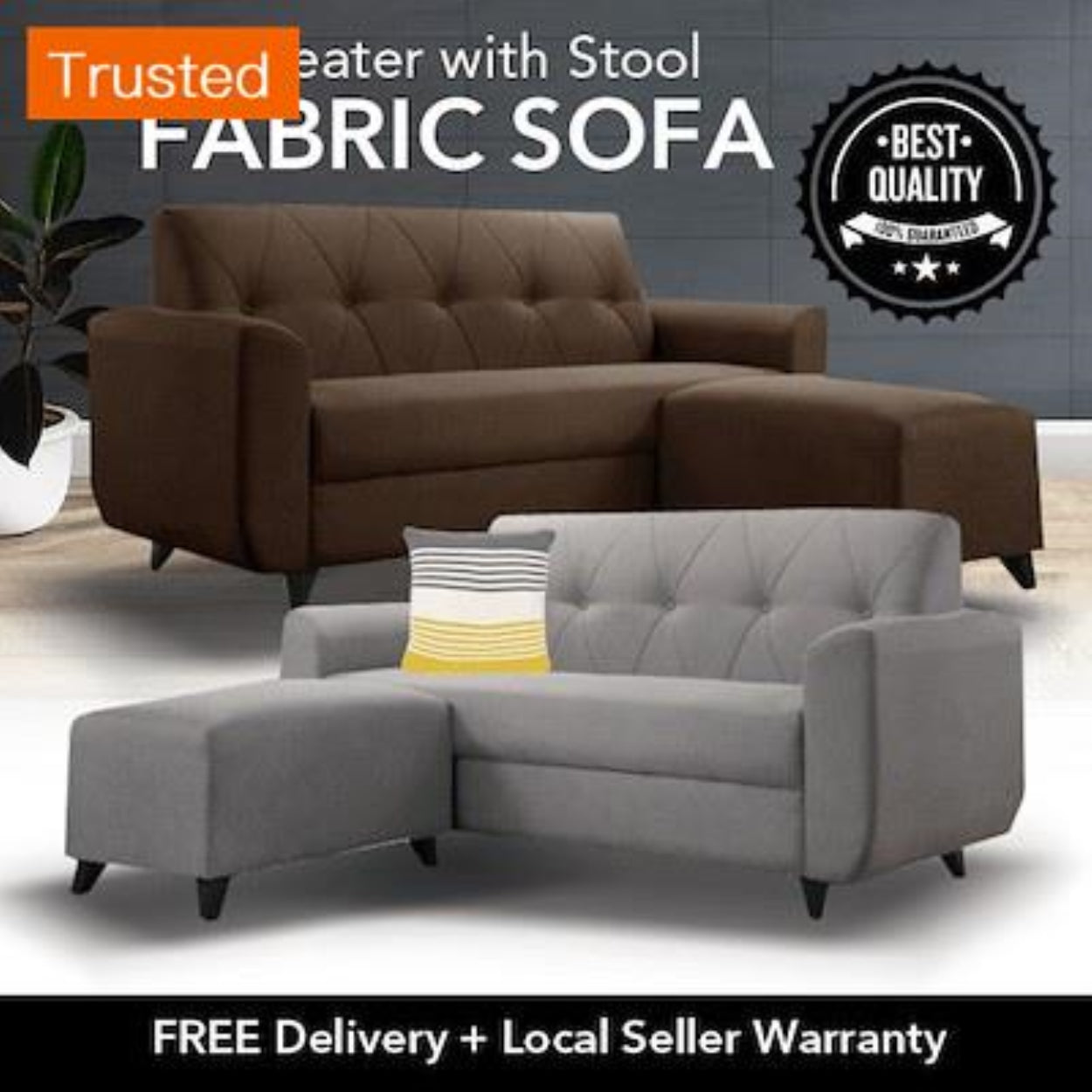 Multiple Variations 3-Seater Fabric Sofa with Stool