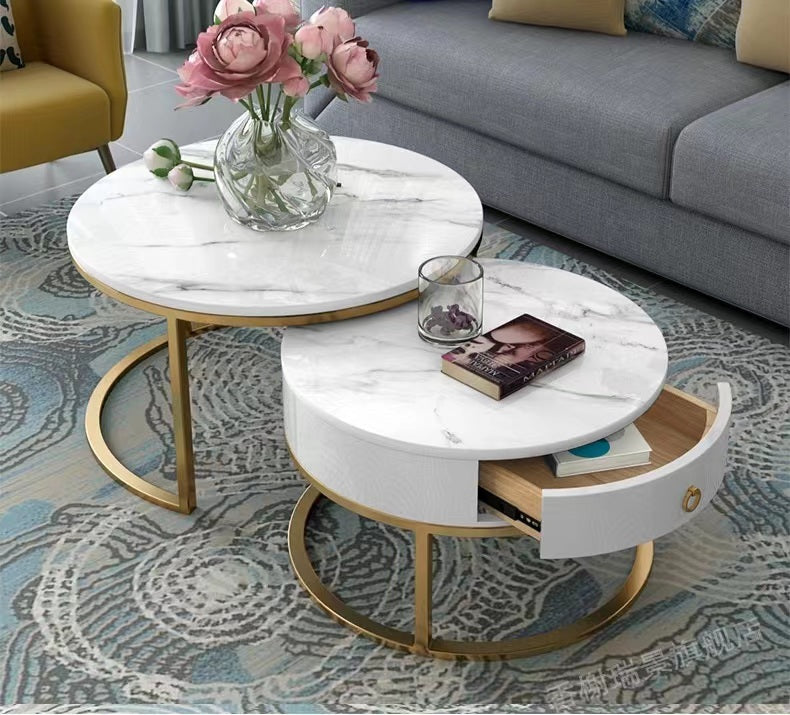 Multiple Variations Nordic rock plate round simple modern light luxury coffee table with drawer "