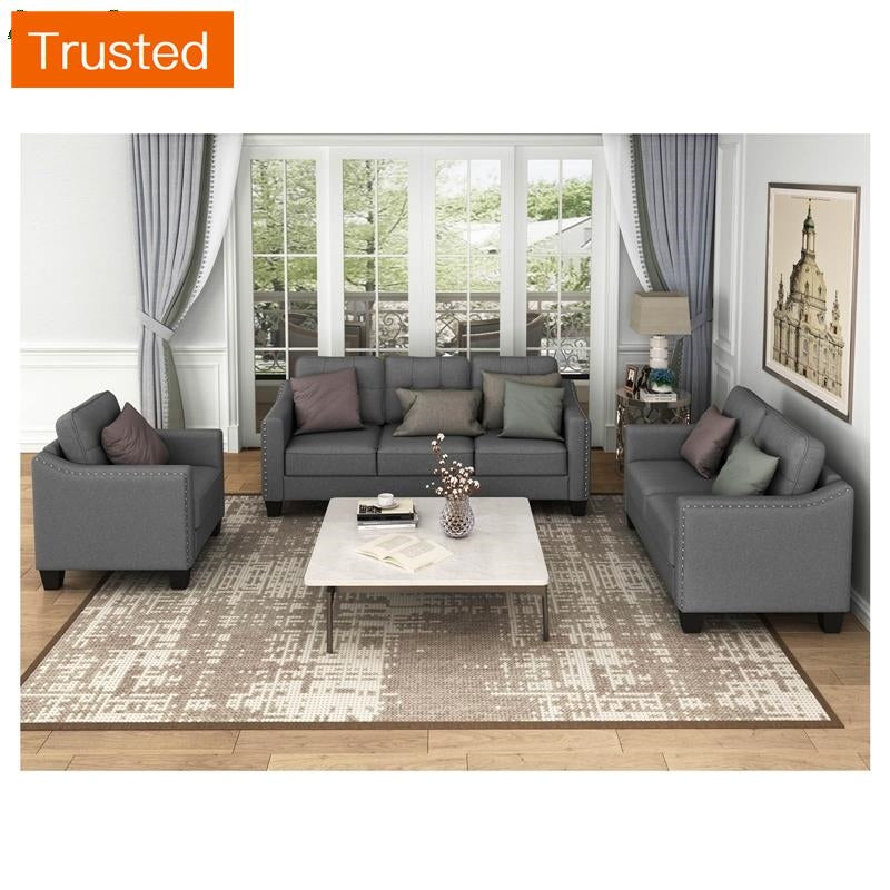 Multiple Variations 3 Piece Living Room Set 1 Sofa 1 Loveseat And 1 Armchair With Rivet On Arm Tufted Back Cushions