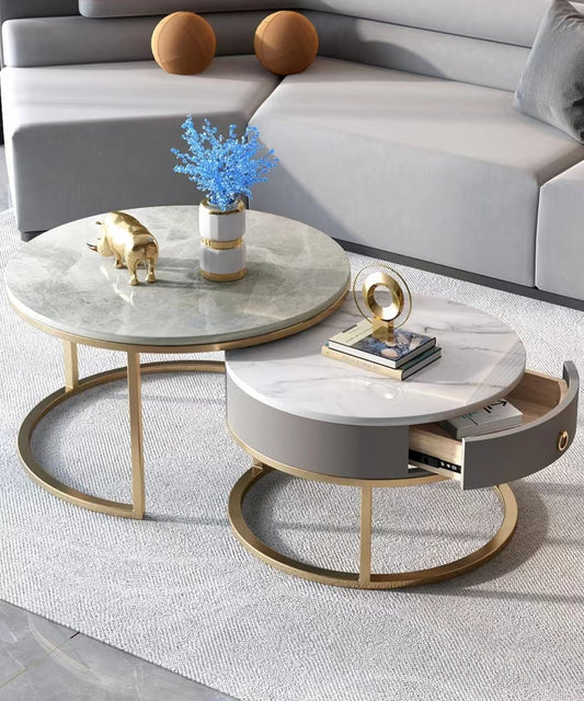 Multiple Variations Nordic rock plate round simple modern light luxury coffee table with drawer "