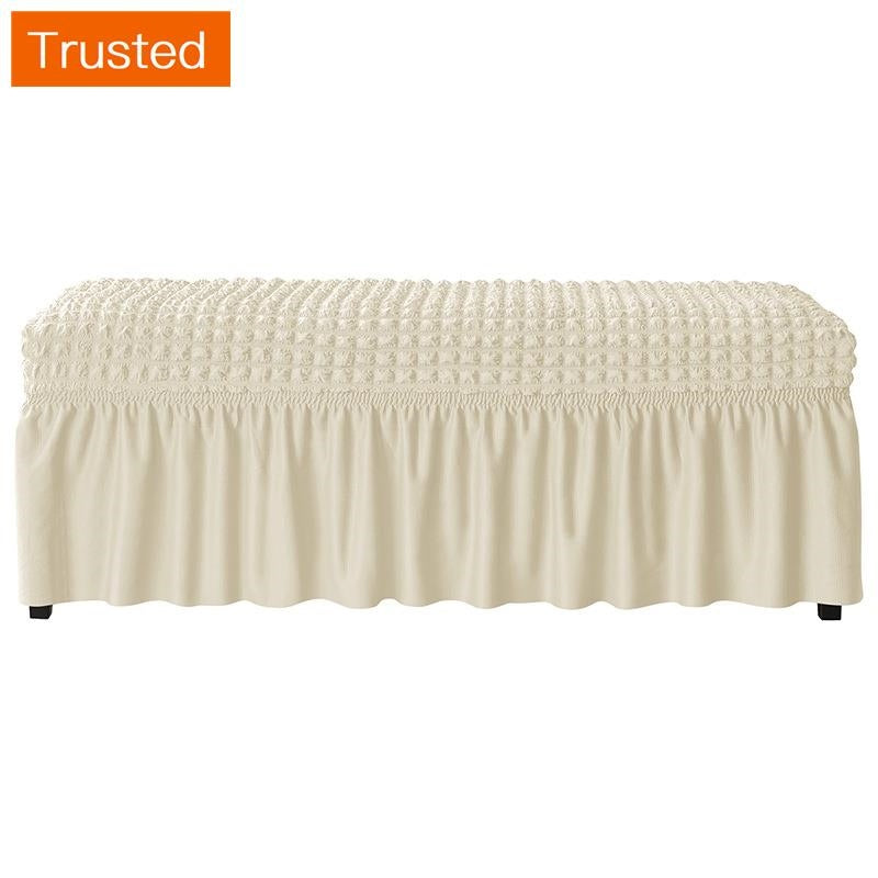 【14 Colors】3D Seersucker Bench Cover with Skirt Elastic Storage Stool Chair Cover Bench Cover Dust Cover Long Chair Cover Piano Bench Cover For Piano Bedroom Living Room Home Dector Ready Stock Chiclive