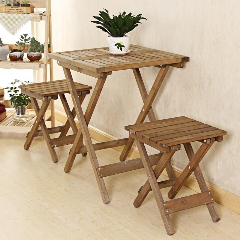 Multiple Variations Outdoor Balcony Wooden Foldable Folding Table Set with Chairs / Round Square/ Coffee /Tea /Furniture