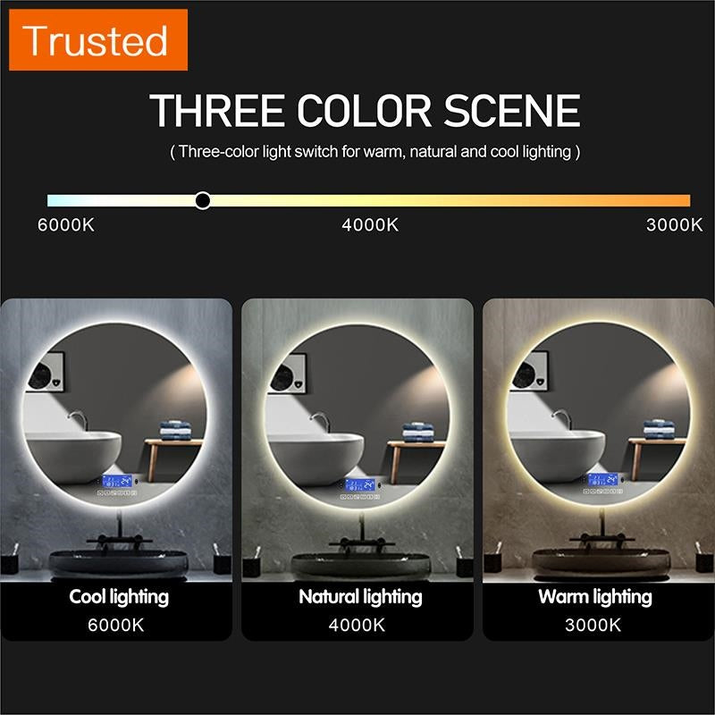 Multiple Variations Customize Smart Bathroom Mirror 3 Light Touch Screen Anti Fog Defog Bluetooth