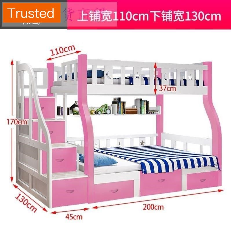 Multiple Variations Customize Bunk Bed Loft Bed 2 in 1 Adult Bed Kids Bed with Mattress Drawers Staircase Ladder Slide Solid Pine Wood