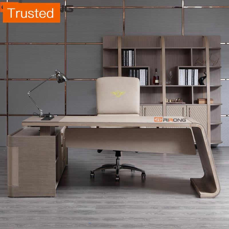 Multiple Variations Modern Elegant Wooden Leather Home Office Study 160cm 2/2.17m Curved L shape Director Executive Manager Writing Table Desk Set